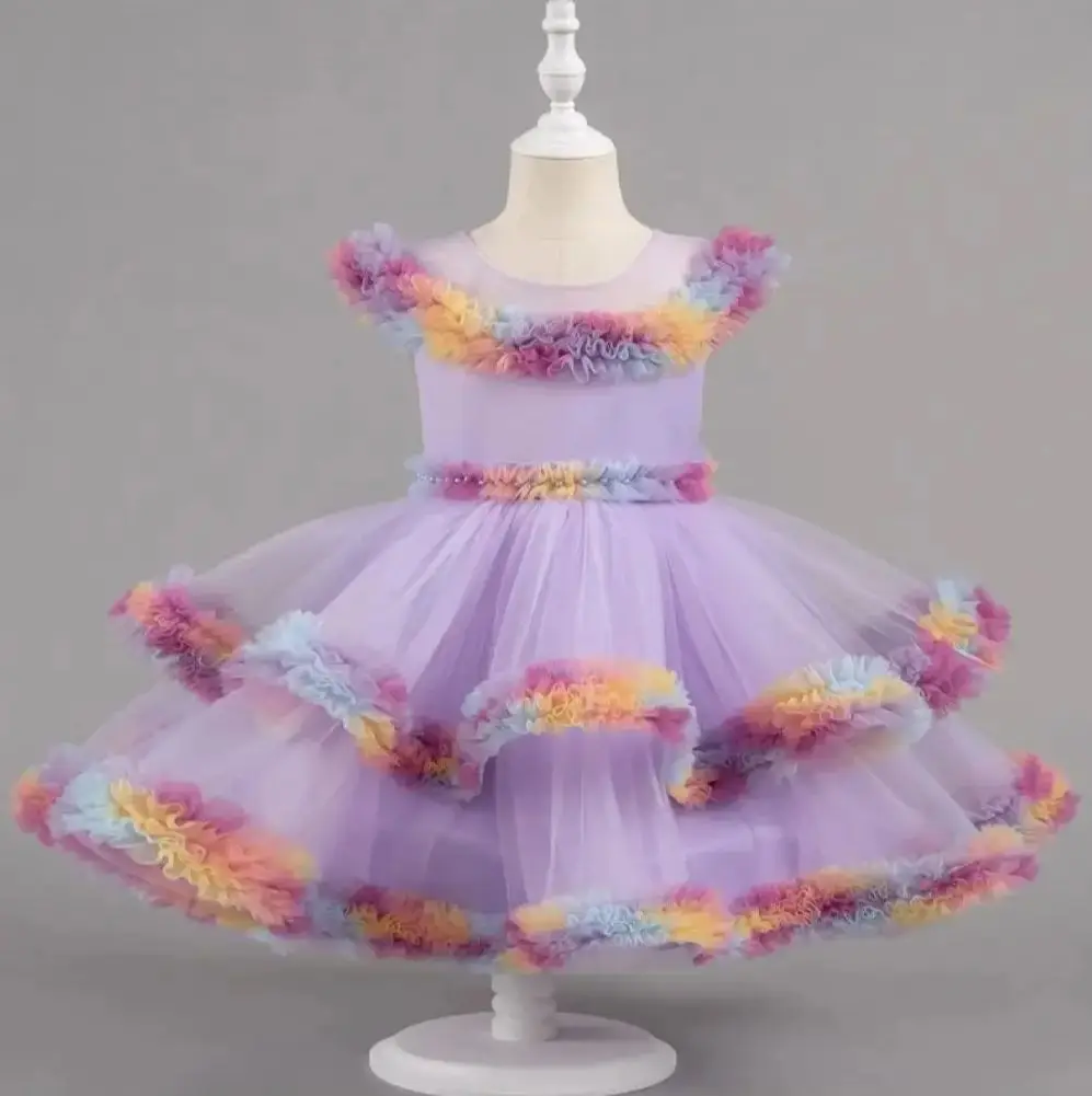 

Новое платье-пачка для девочек на день рождения, детские платья принцессы для девочек, пышная детская одежда, многослойная красочная