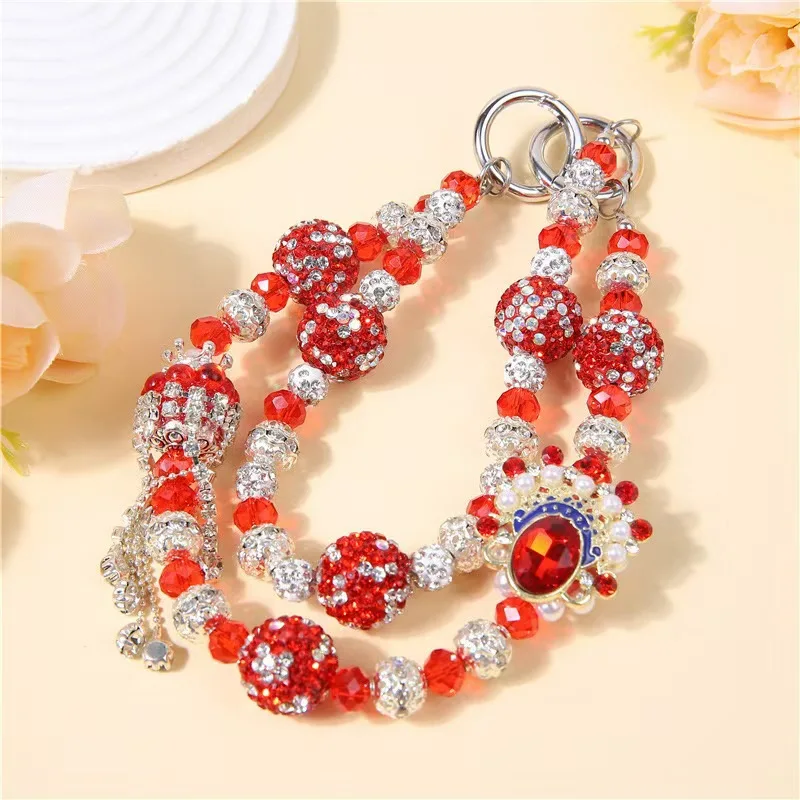

Fashion Double-layer Beaded Inlaid Rhinestones Phone Charm Pendant Chain for Mobile Phone, Backpack and Keychain