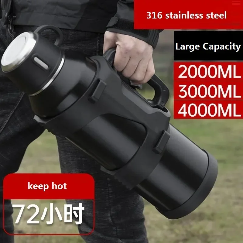 Stainless steel large capacity thermal bottle, outdoor travel mugs, thermal water mug, stainless steel 316, 4L