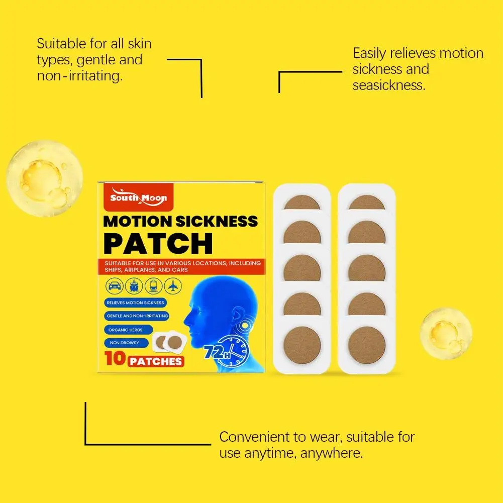 Herbal Motion Sickness Patches Non Drowsy 10pcs 72 Hours Lasting Anti Seasick Stickers For Car Airplane Travel Children Adults