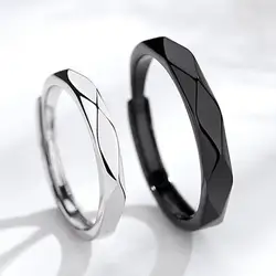 Fashion Black White Ring Geometric Irregularities Smooth Couple Adjustable Rings Simplicity Student Party Jewelry