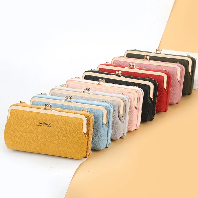 Long Double Layer Crossbody Wallet for Women Large Capacity PU Leather Shoulder Phone Bag Credit Card Holder Zipper Coin Purses