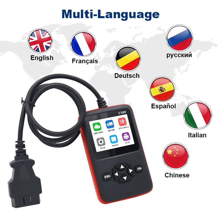Best V500 ELM327 Multi-function Diagnostic Tool Truck Scanner Code Reader  OBD2 Diagnosis Machine for 12 and 24 Volts Cars