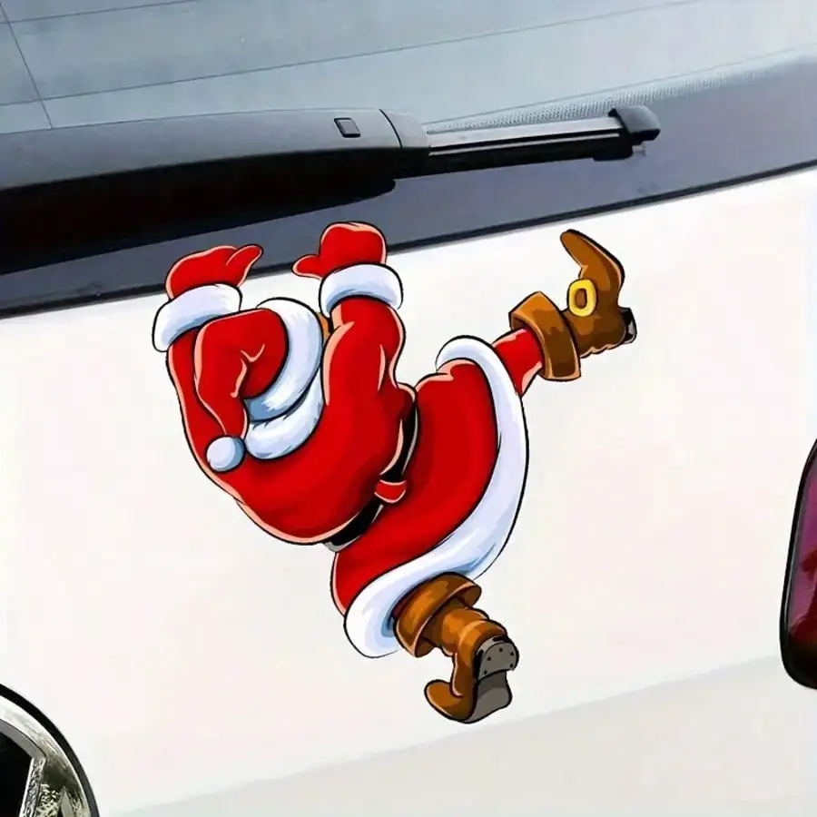 

2 шт. праздничных красно-белых наклеек для автомобиля, забавный дизайн с подвесными фигурками