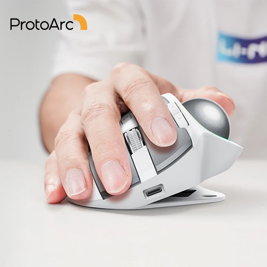 ProtoArc-ratón inalámbrico EM01 RGB con Trackball, Mouse ergonómico recargable con Bluetooth, 2,4G, para oficina, hogar, portátil y PC