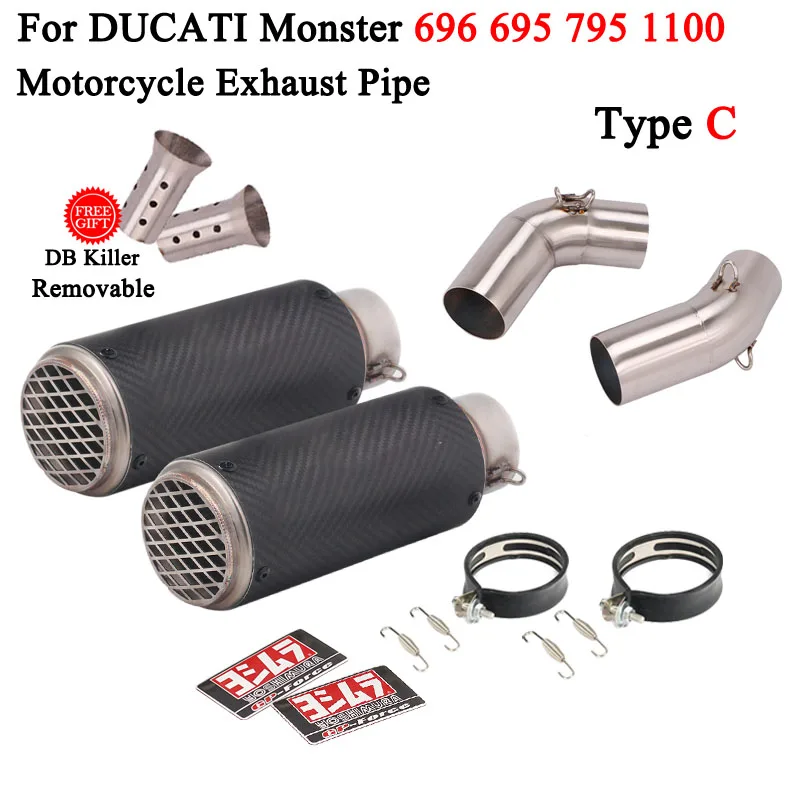 For Ducati Monster 659 696 695 795 1100 Hypermotard 796 Motorcycle Exhaust Pipe Connecting 51mm Moto Muffler Escape DB Killer