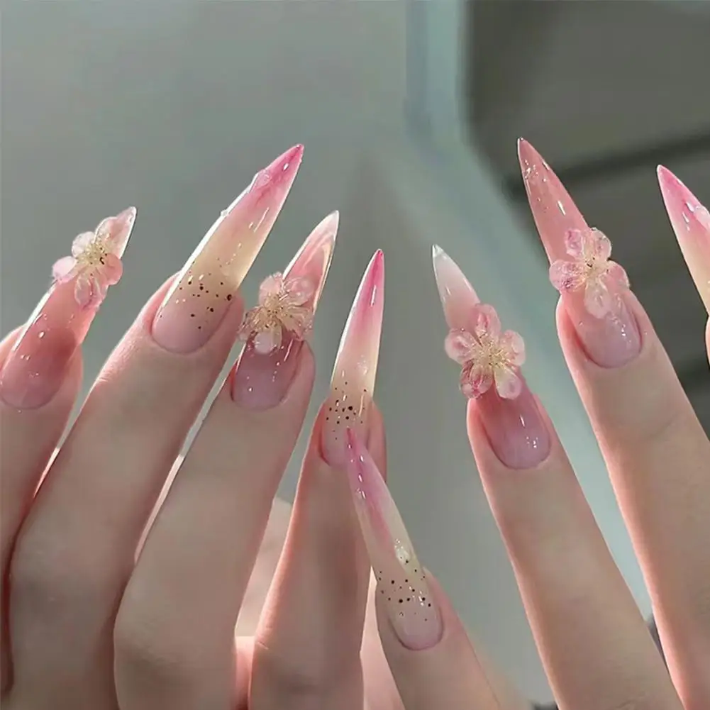 Gradient Patch เล็บปลอมหวาน Rench สเตอริโอหมีโบว์สวมเพชรสเตอริโอเล็บเล็บเล็บปลอมเล็บปลอม K9e1