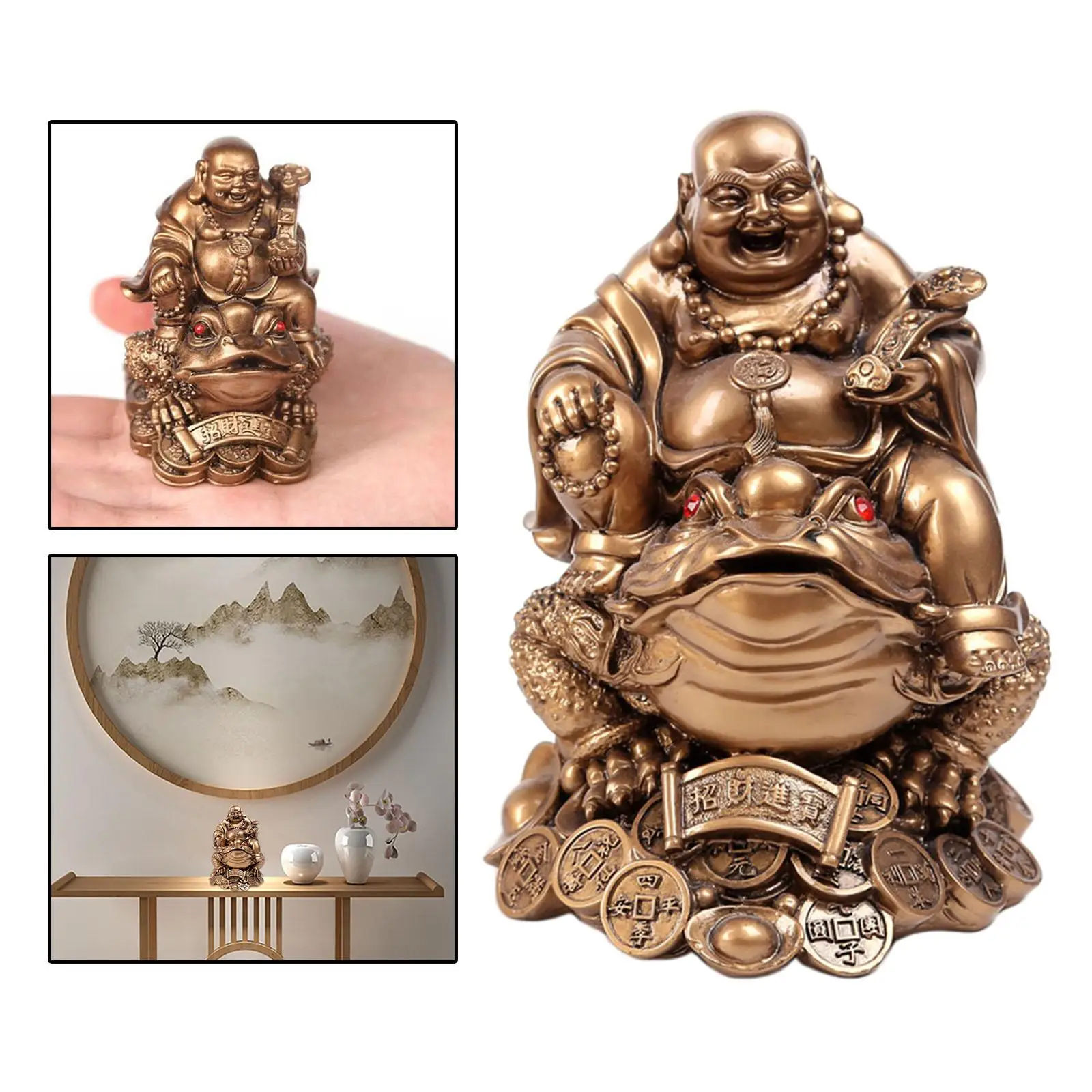 Laughing Buddha Sit On Money Frog Statue for Tabletop Decoration Office Gift view 4