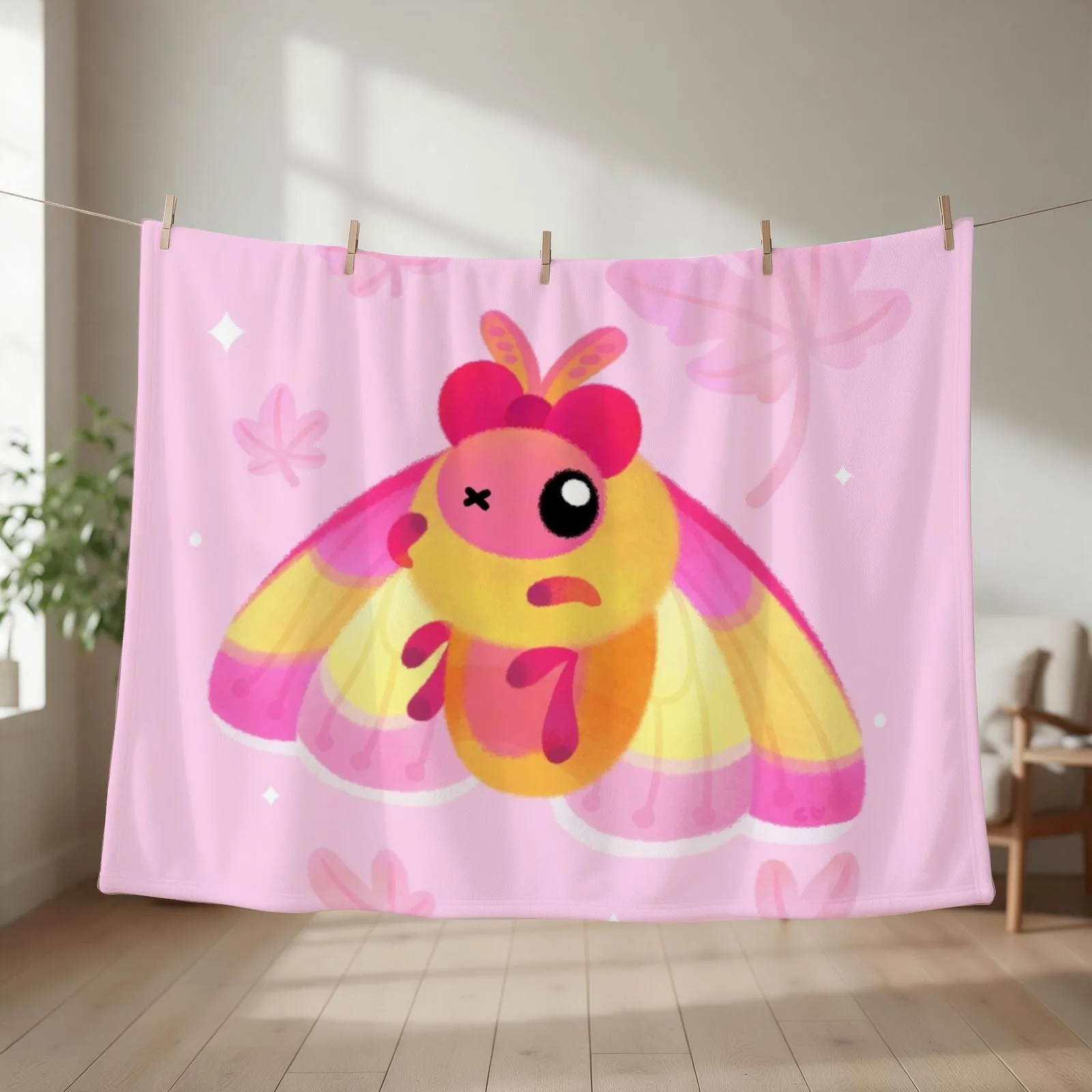 Rosy Maple Moth Throw Blanket couch cozy soft plush fuzzy picnic outdoor blanket