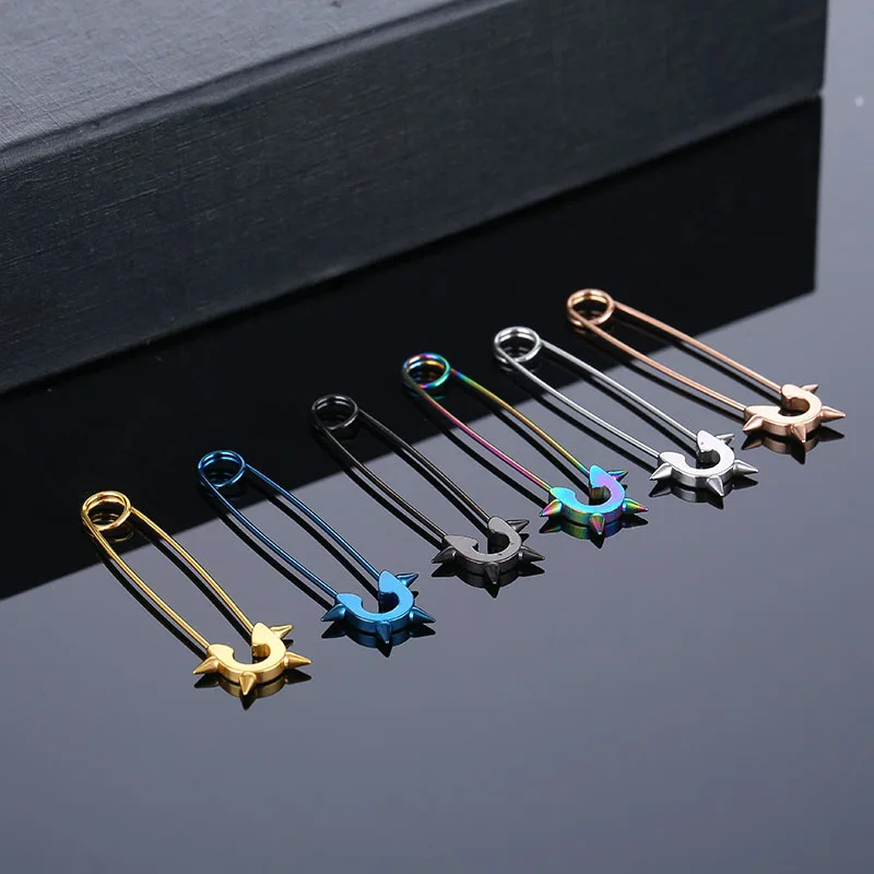 2Pcs/1Pair Funny Stainless Steel Pin Spikes Earrings for Women Man Paperclip Safety Steel Stud Punk Earrings Gothic Jewelry