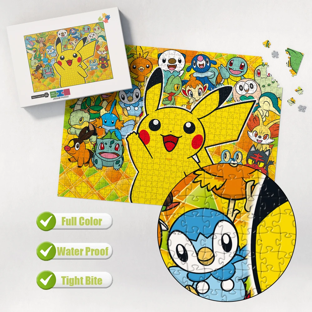 Pikachu Multi-Size Jigsaw Puzzles for Kids/adults Pokemon Cartoon DIY 200/300/500/1000/1500 Pieces Jigsaw Puzzles Children Toys