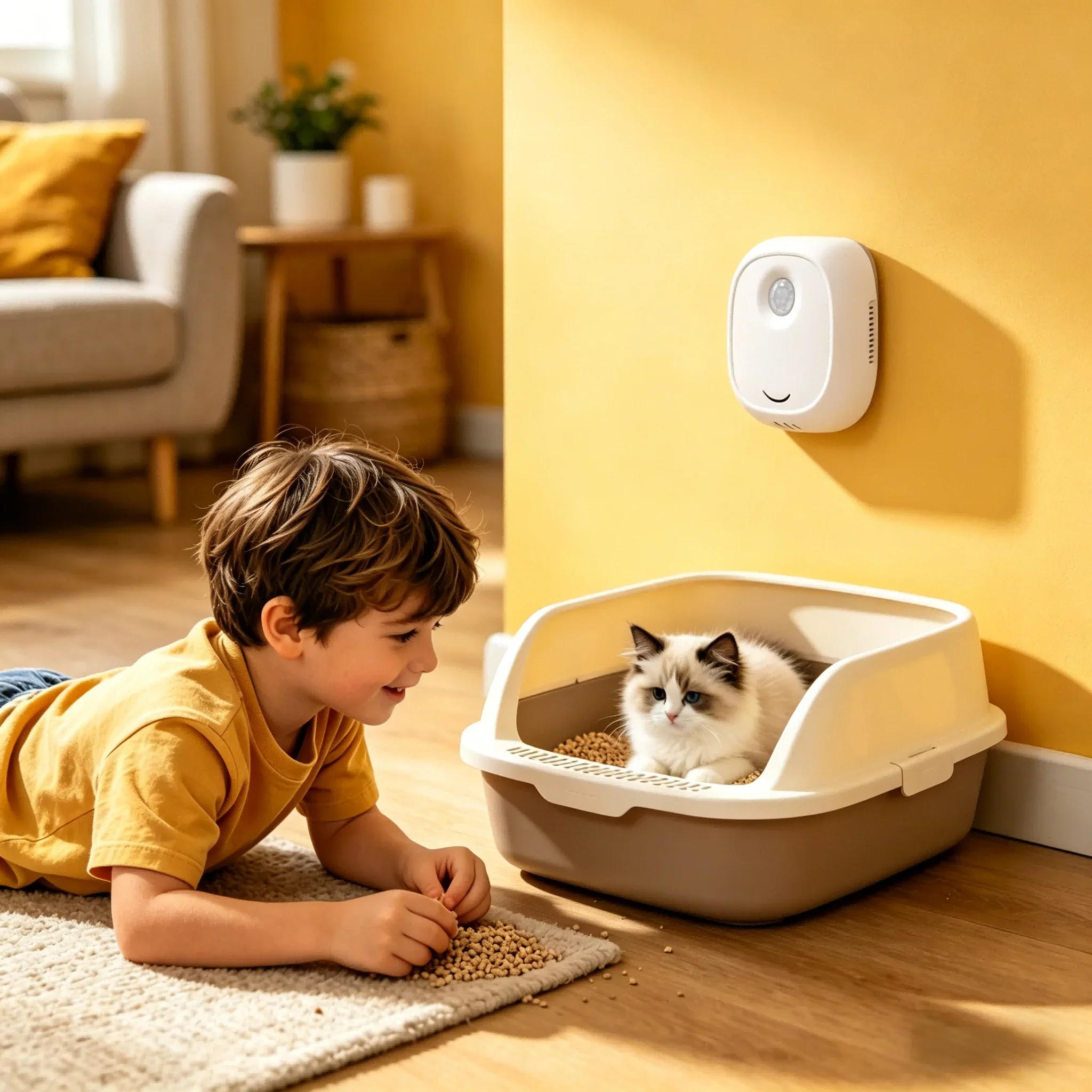 Smart Negative Ion Air Purifier for Pets – Silent Automatic Odor Remover for Cat Litter Box & Dog Room, Portable Deodorizer for