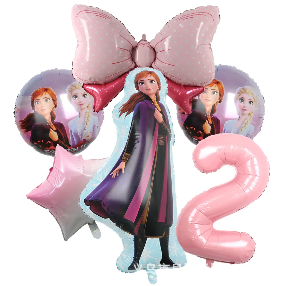 عدد الألومنيوم المجمدة إلسا فيلم كروية DIY بها بنفسك ترتيب عيد ميلاد الطرف بالونات تزيين سلسلة أنيمي كعكة الدائري باقة #3