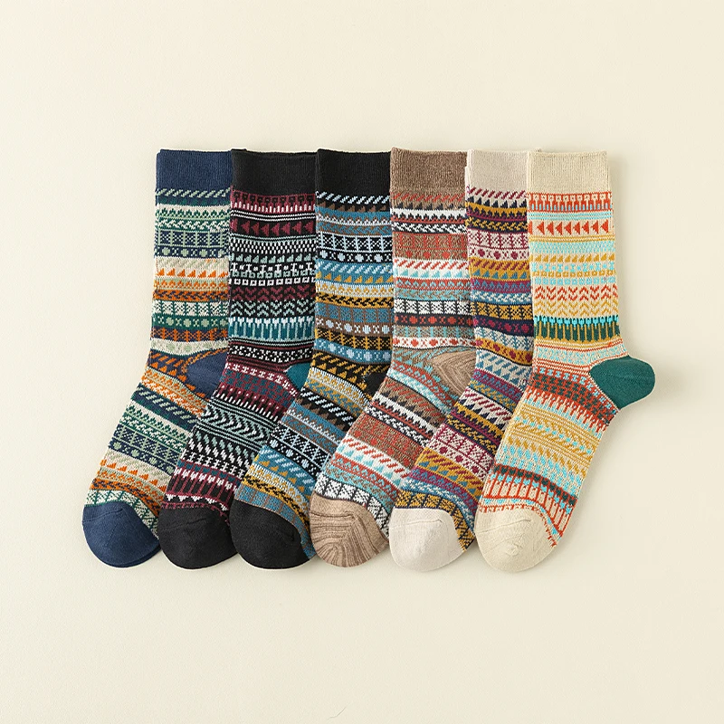 Men\'s Dress Socks,Cotton Crew Socks,3 Pairs,Breathable and sweat-absorbing ,Funky Colorful Pattern Crew Socks