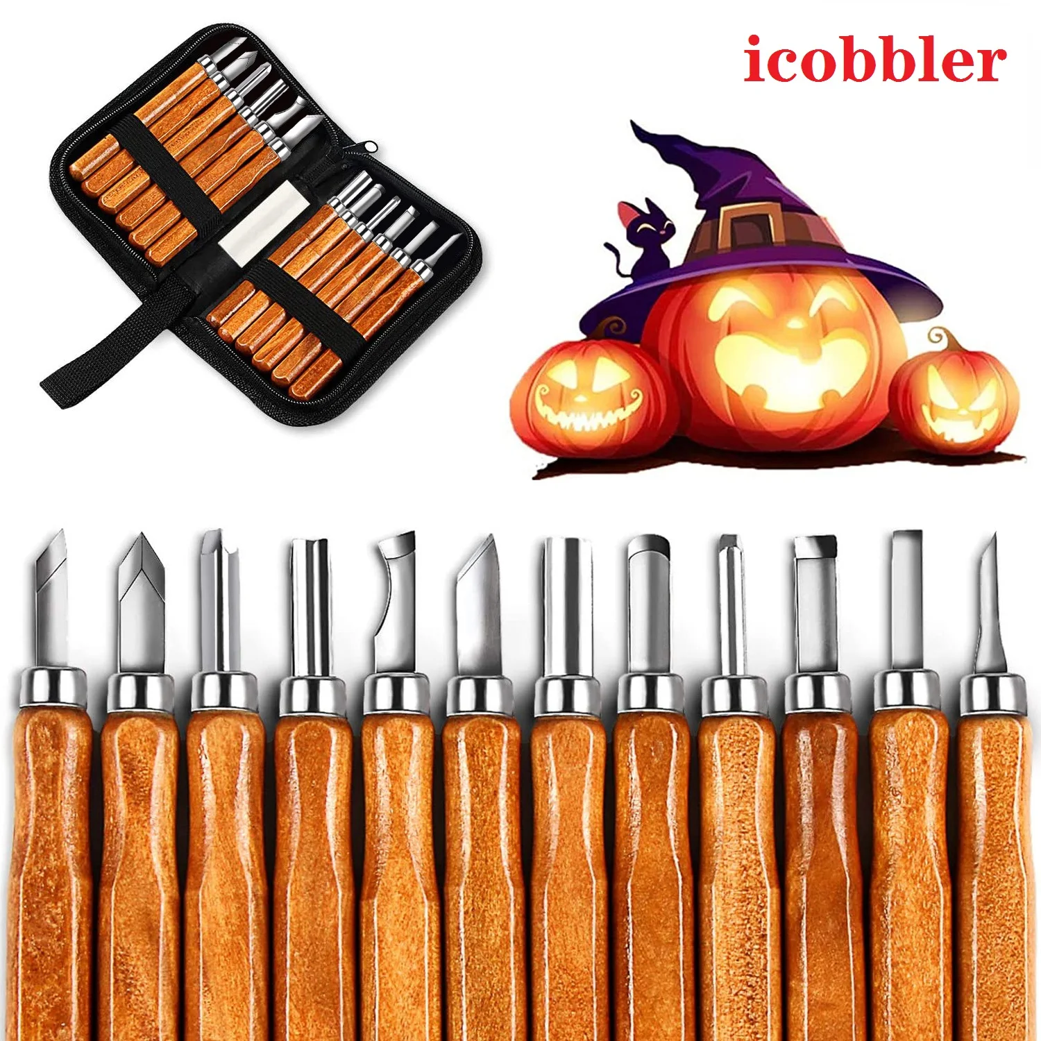 

12-Pcs Set Carbon Steel Wood Handle Wood Carving Chisel Woodworking Graver Tool Wood Carving Knife DIY Hand Tool Carving Knife