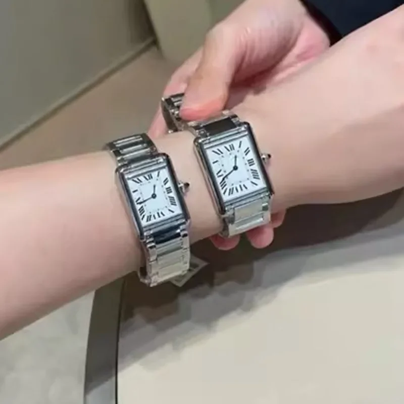 2024 New Women Silver Square Watch Light Luxury Brand Stainless Steel Ladies Business Watches Female Fashion Quartz Wristwatches