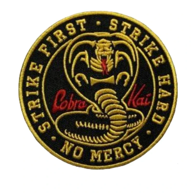 

NO MERCY Strike First Morale Badge Cobra Emblems Tactical Circular Embroidery Patches Luxury Hook and Loop Patch