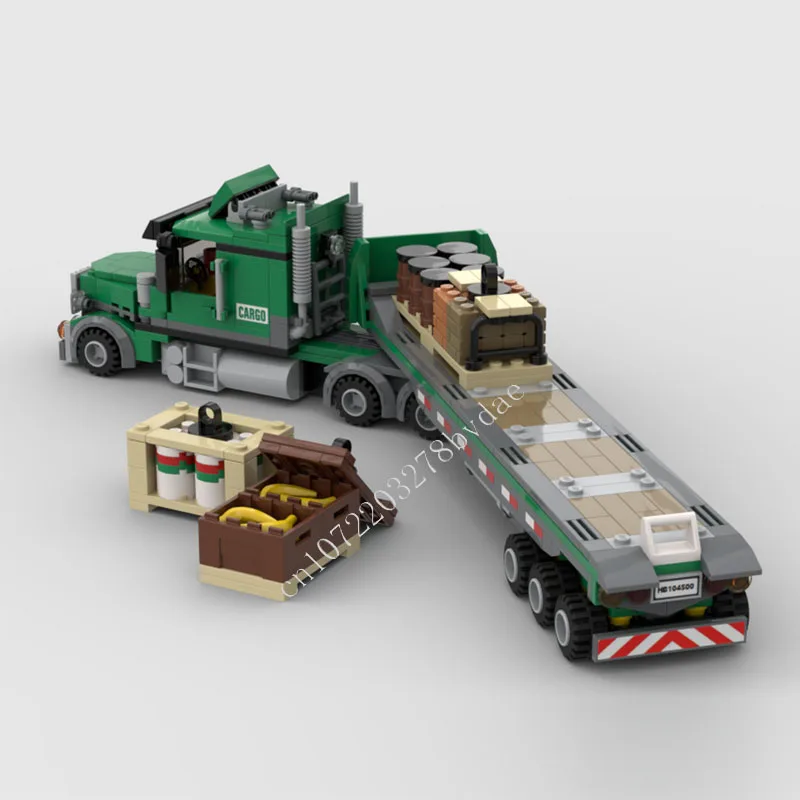 547PCS Cargo Truck & Flatbed Trailer MOC Creative street view Model Building Blocks Architecture DIY Assembly Model Toys Gifts