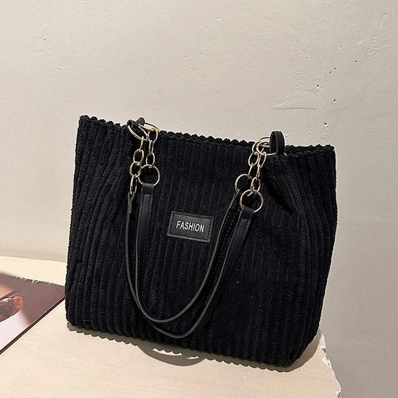 Fashion Corduroy Tote Bag, Solid Color Shoulder Bag, Women's Casual Handbag For Commute Work