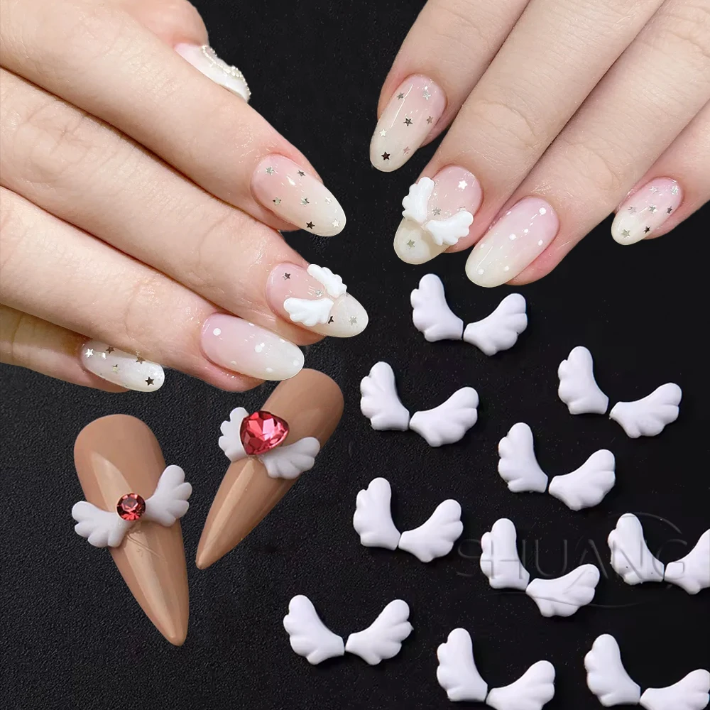 100 Stuks Witte Engel Vleugel Nail Art Charms 3D Hars Cartoon Halve Vleugel Nagel Onderdelen 4.5x8mm Leuke Vleugels DIY Ambachten Manicure Decoratie *