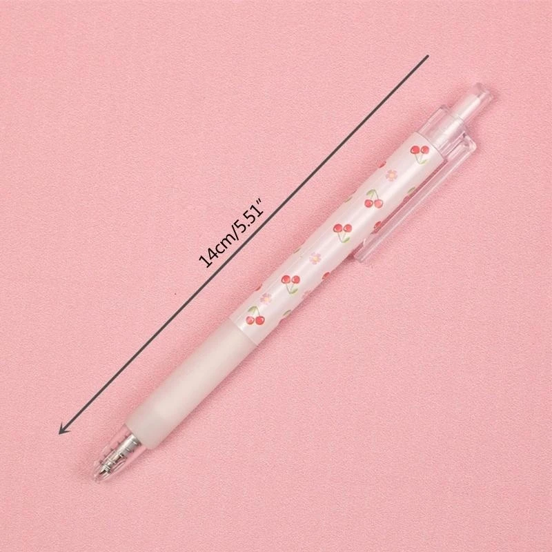 090F 2pc 0.5 mm Retractable Pens Cherry Pattern Black for Kids Xmas Birthday Gift