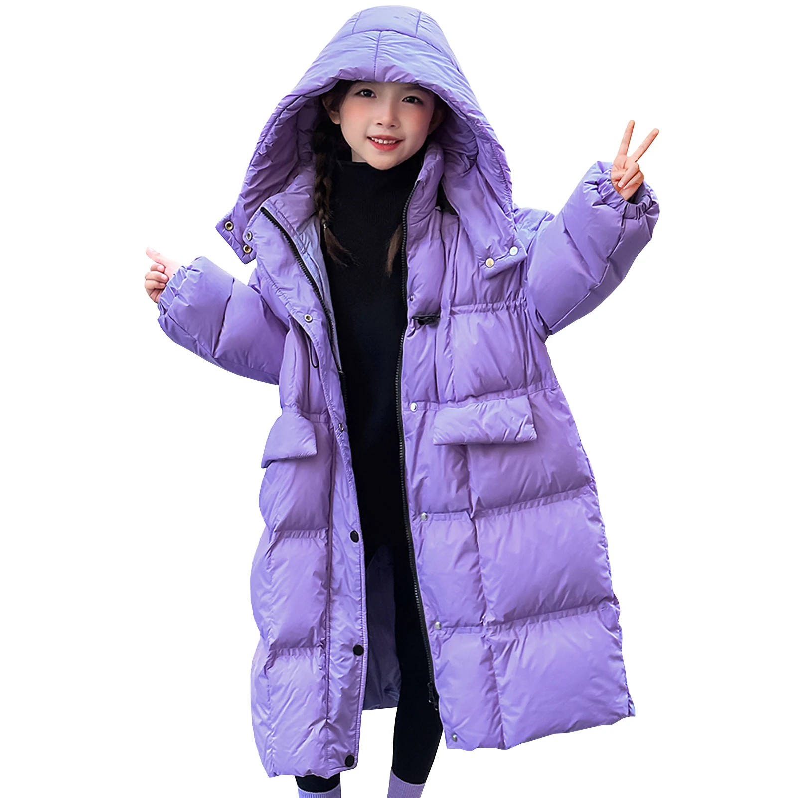 Girls Winter Coat Longstyle Hooded Loose Children's Warm Down Cotton Overcoat Puffer Jacket Windproof Kids Parka Quilted Outwear