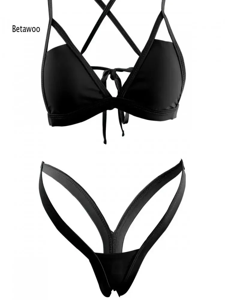 2026 Damen Crisscross-Rücken-Triangel-Bikini-Set, vorne gebundenes Oberteil & High-Cut-Tanga-Unterteil