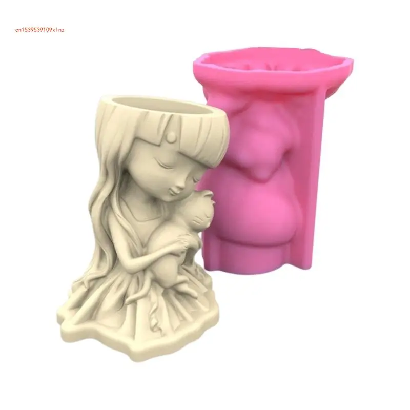 

Girl and Concrete Silicone Mold Succulent Flowerpot Cement Plaster Molds