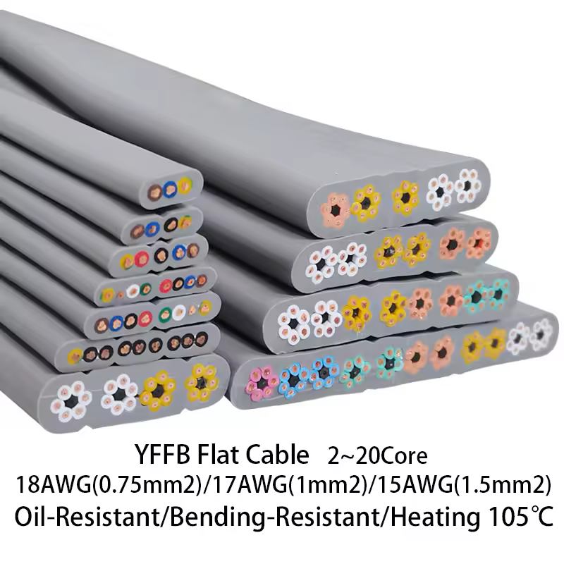 YFFB Flat Cable18 17 15Awg 0.75mm2-1.5mm2 2-20Core Flexible,Bending, Oil-Resistant Traveling Crane Lift Telescopic Door Cable
