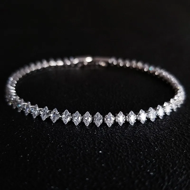 

2025 New Marquise Oval Square Cut Luxury Silver Color on Hand Tennis Bracelet Bangle for Women Party Gift Wed Luxury Jewelry