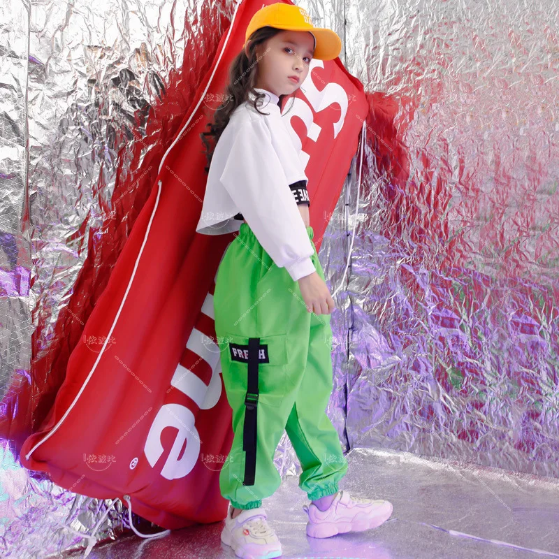 

Джоггеры для девочек в стиле хип-хоп, штаны-карго, Спортивная укороченная толстовка, топ, комплекты одежды, детские танцевальные наряды, Подростковый джаз, детский уличный танц