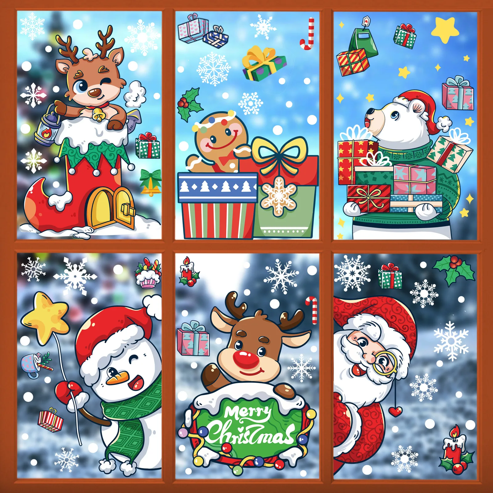 Christmas Decoration Window Stickers Cartoon Elk Santa Claus Snowman Xmas Mirror Stickers Merry Christma Sticker New Year 2026