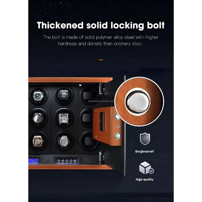 High Quality Watch Winder Safe Box with Microfiber Leather Touch Screen LCD Light Automatic Winding Model WDS-LT-SPU