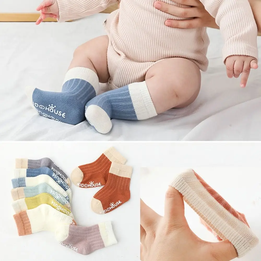 Breathable Boneless Baby Socks New Printed Anti Slip Socks Solid Color Cotton Newborn Stockings