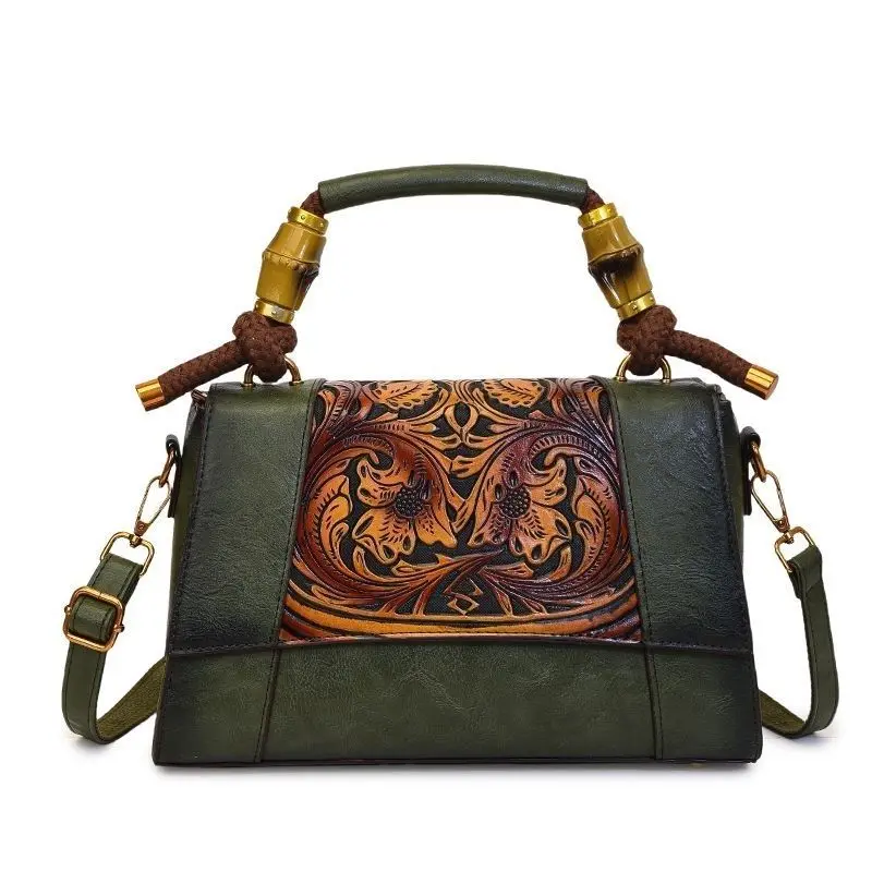 

Retro Handmade Ethnic Embossed Handbag Women's 2026 New Niche Personality Design High-end Portable Messenger Bag Temperament