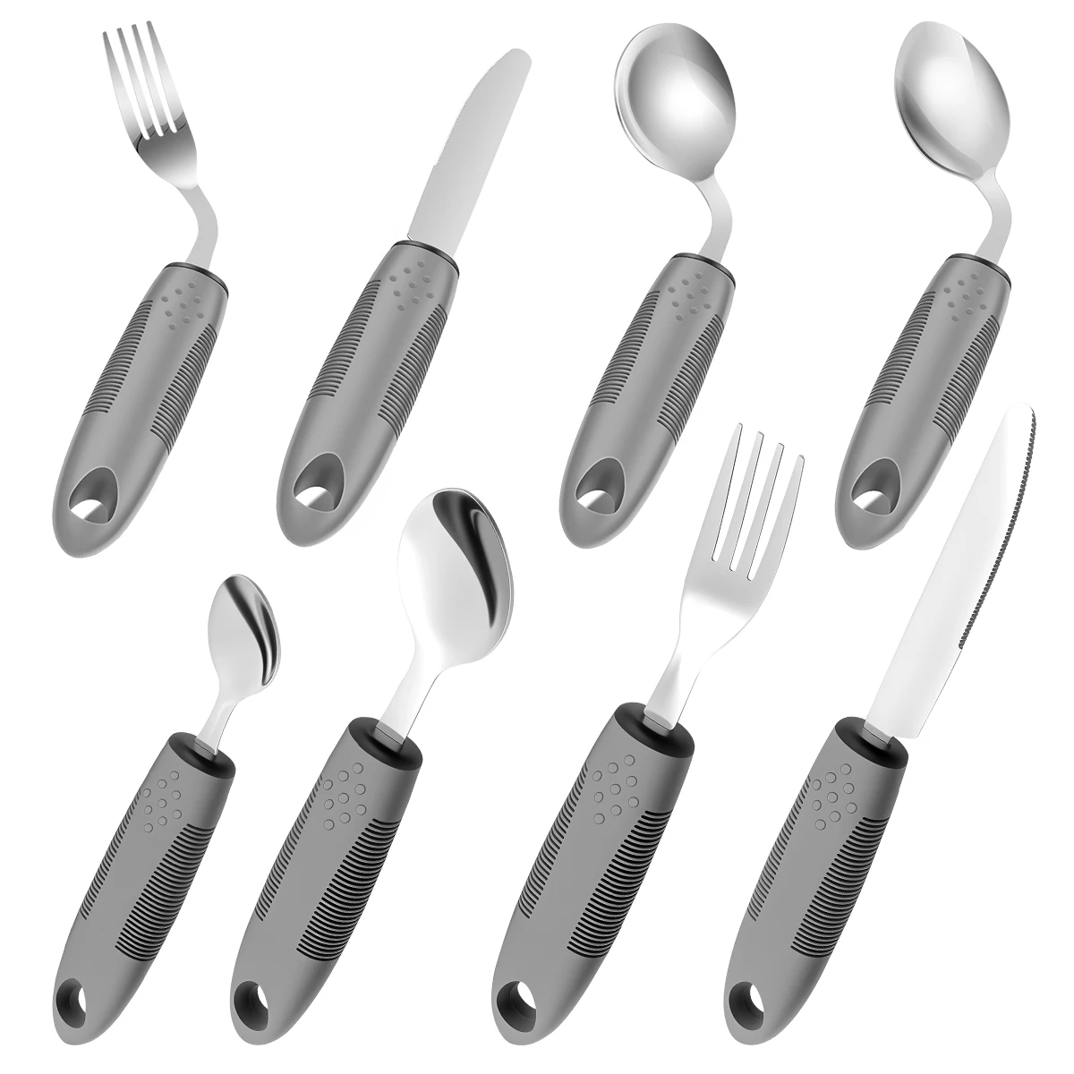 Vajilla adaptable antivibración para trémornos de manos, rehabilitación de manos para ancianos, paciente, cuchillo de acero inoxidable, tenedor, cuchara, utensilio, 4 Uds.