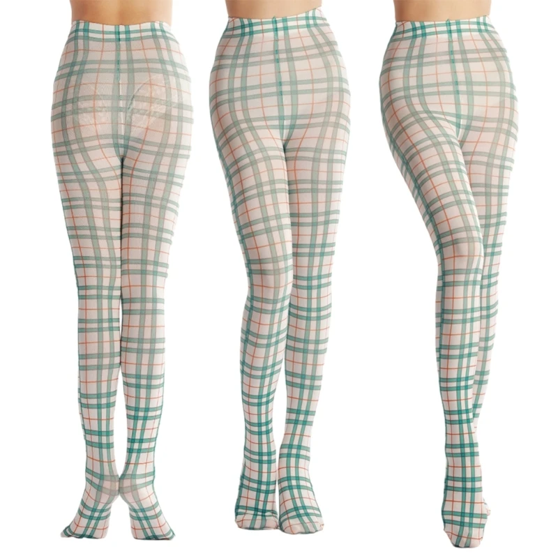 Womens Sexy Thigh High Tights Stockings Plaids Printed Pantyhose Stockings Leggings Socks Long Body Thigh High Stockings