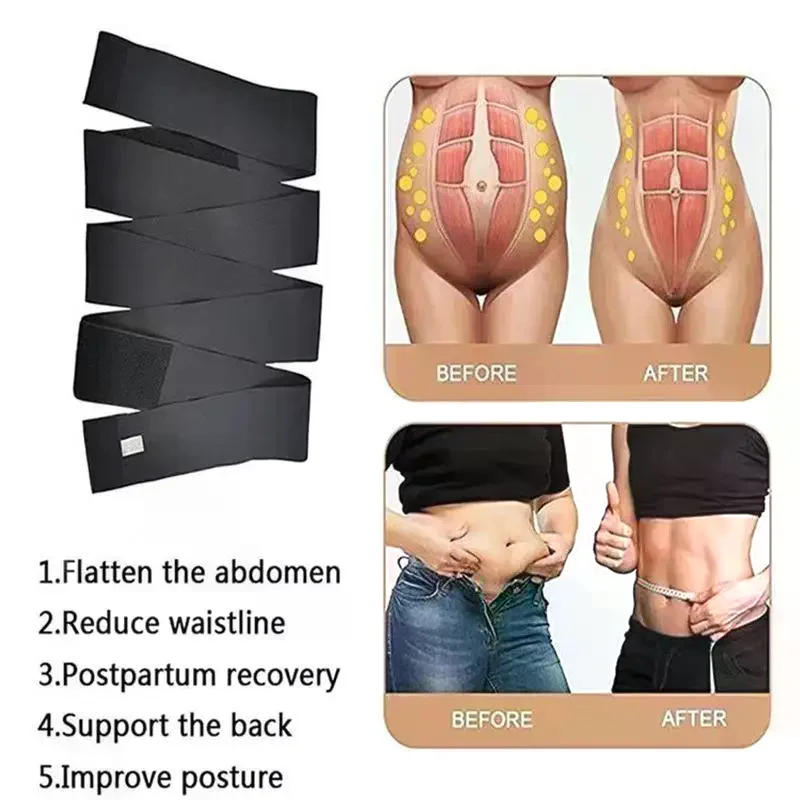 Wrap Bandage Waist Trainer Women Trimmer Tummy Sweat Wraps Belt Loop Stomach Belly Body Shaper No Slip Firm Fit