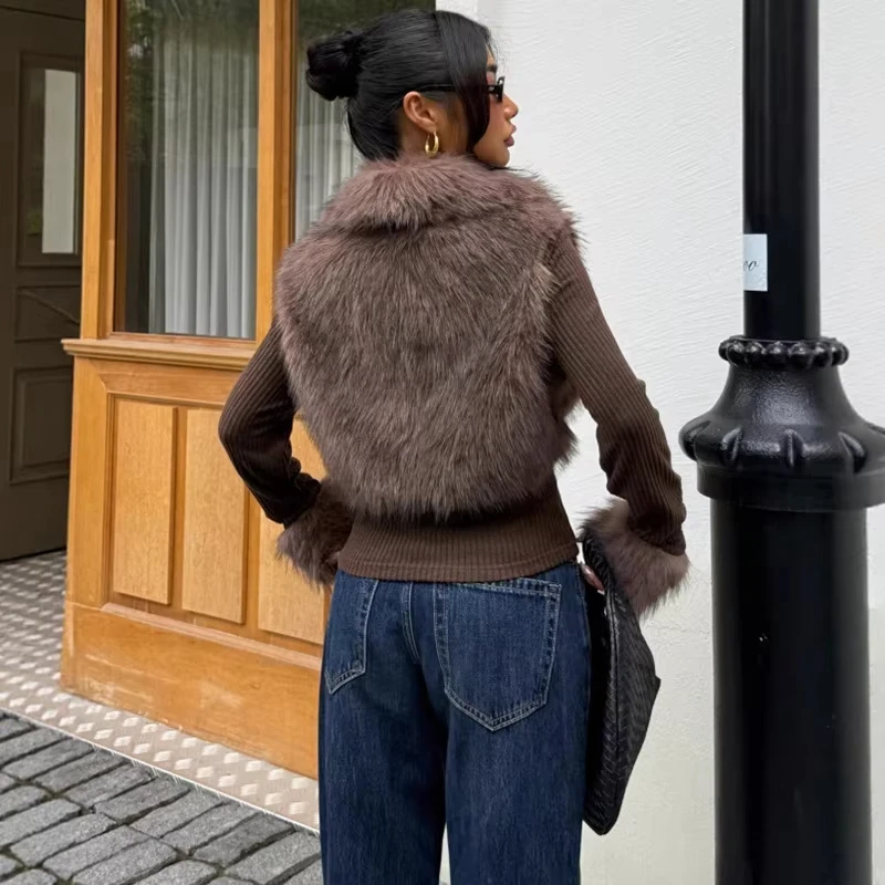 

Fur Collar Knitted Cardigan Women's Buttons Long Sleeve Solid Slim Sweater Coat Female Autumn Winter Commuting Cardigan