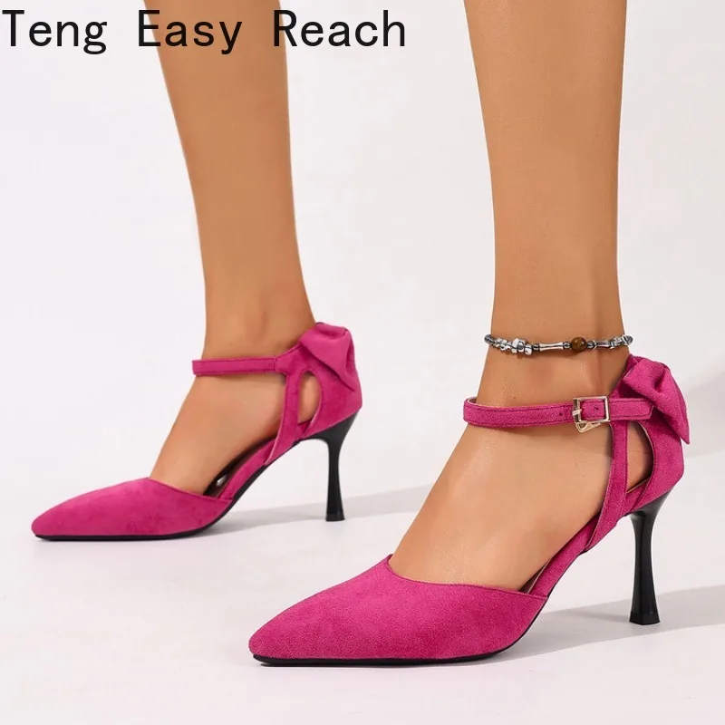 

2026 Spring and Autumn Women's High-heeled Sandals with Pointed Toe and Fashionable Bow Decoration