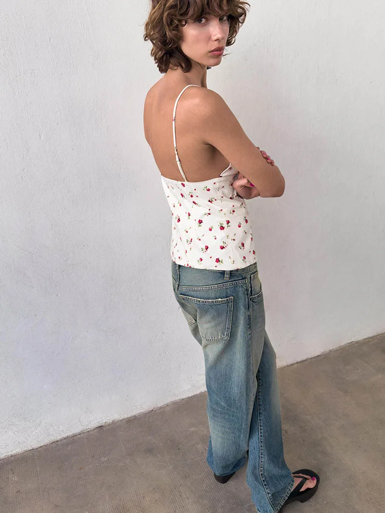 

New Summer 2026 Women's Fashion Floral Print Gauze V-Neck Halter Top Elegant Draped Design Chinese Style Shirt
