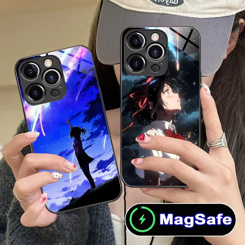 

Чехол для телефона с изображением аниме Miyamizu Mitsuha для iPhone 17, 16, 15, 14, 13, 12, 11 Air Pro Max Plus Mini MagSafe, стеклянный цветной чехол