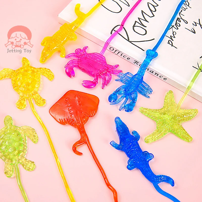 5Pcs Sea Animal Elastic Stretch Sticky Hand Toy Lobster Crab Starfish Tricky Toy Sticky Palm Climbing Wall Toy Kid Party Favors