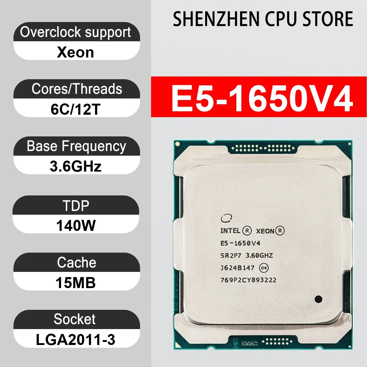 Intel Xeon E5-1650V4 6 Core 12 Thread 3.6GHz 140W 15MB Cache 14nm LGA2011-3 SR2P7 DDR4 1600/1866/2133/2400 Mhz Broadwell