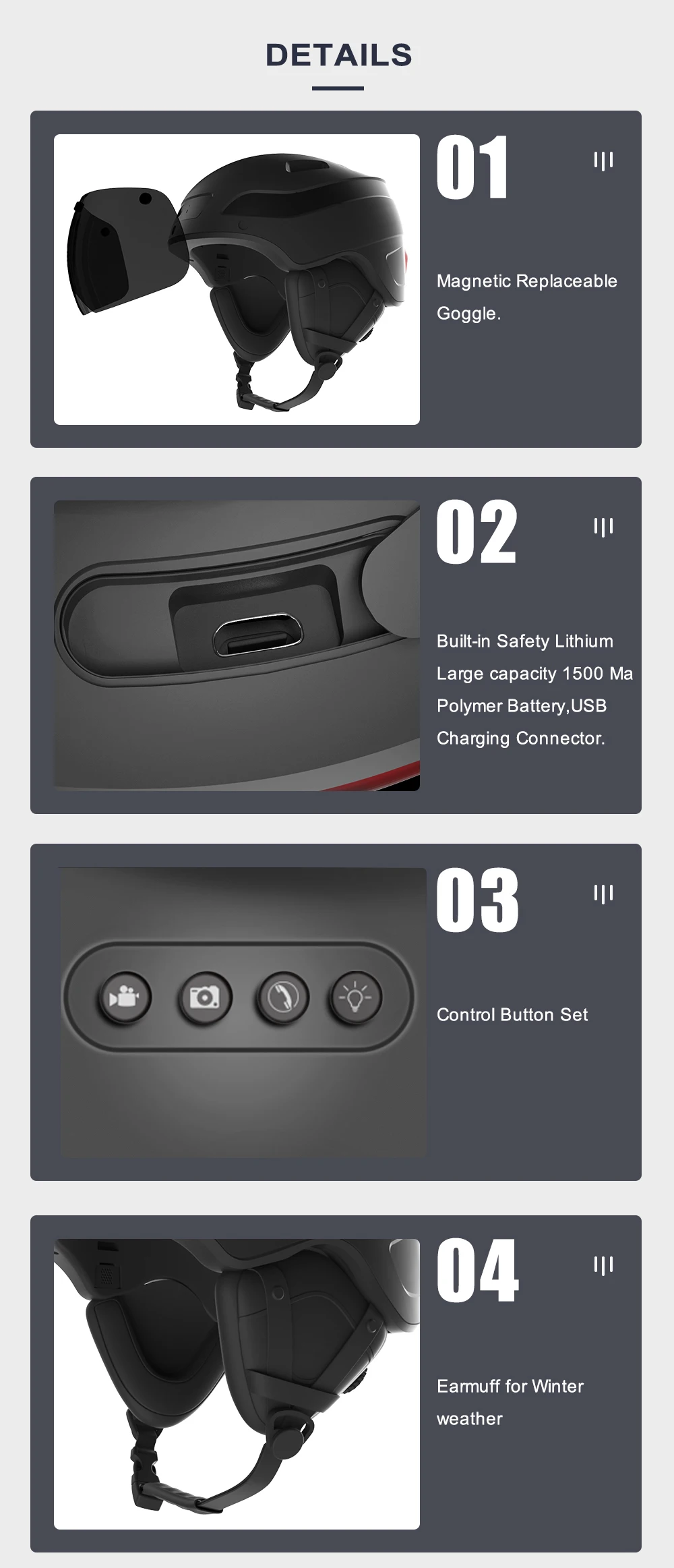 카메라 및 파란색 치아 자전거 안전 용품 오토바이 파란색 치아 헤드셋 스키 승마 스마트 헬멧