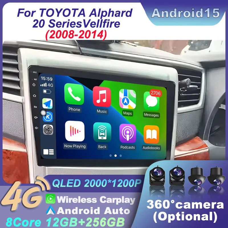 Android 15 For Toyota Alphard 20 Series Vellfire 2008-2014Car Radio RHD Multimedia Video Player GPS Wireles Stereo BT Navigation