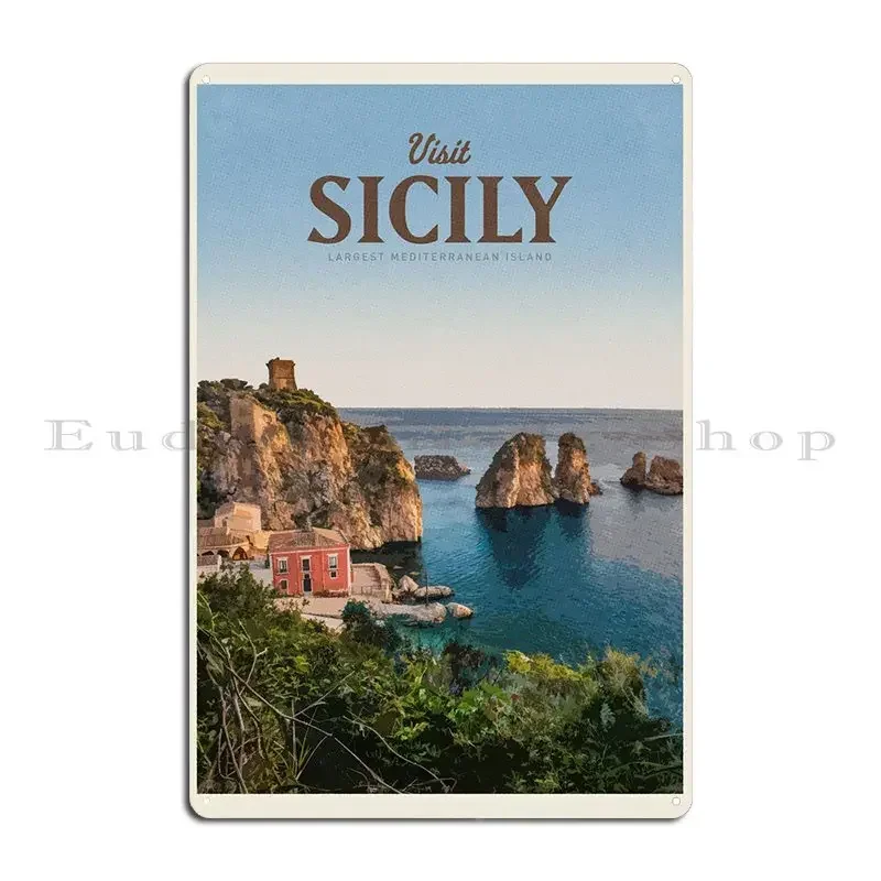 Visit Sicily Visit Palermo Visit Trapani Metal Wall Cave Designing Retro Tin Sign Poster