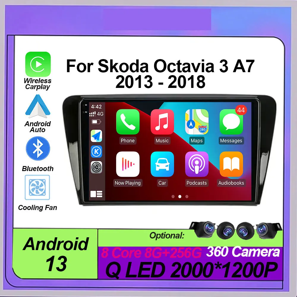 

QLED Android 14 System For Skoda Octavia 3 A7 2013 2014 2015 2016 2017 2018 Car Radio Multimedia Video Player Navigation GPS