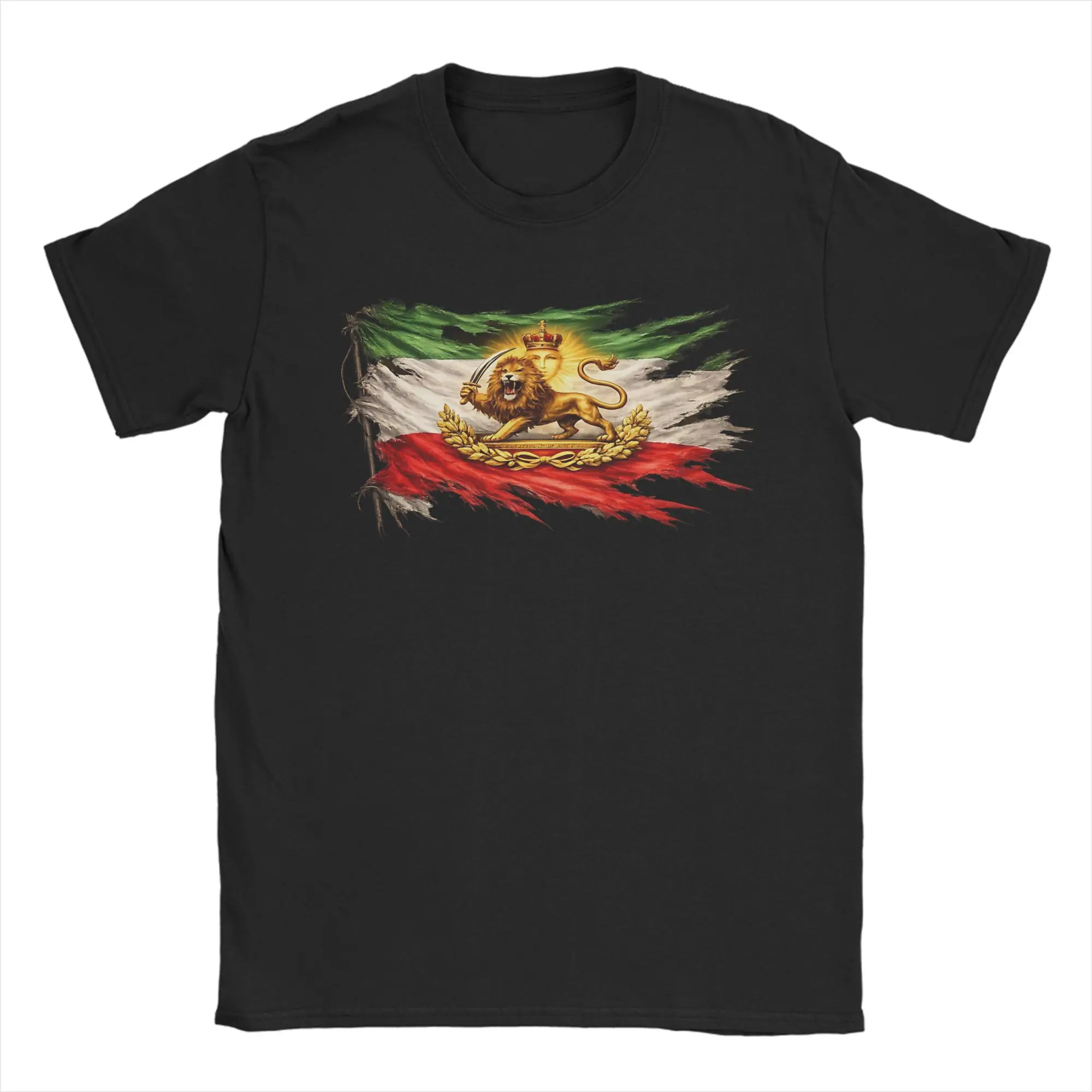 Herren-T-Shirt mit Iran-Flagge, Löwen- und Sonnenemblem, reine Baumwolle, lustige Kurzarm-T-Shirts mit Rundhalsausschnitt, 4XL 5XL T-Shirt