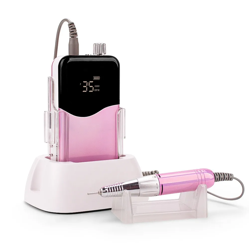 2025 Hot Sale Professional 35000rpm E-File Nail Drill Sander Machine Manicure 45W Cordless Portable Desktop Rechargeable Dock